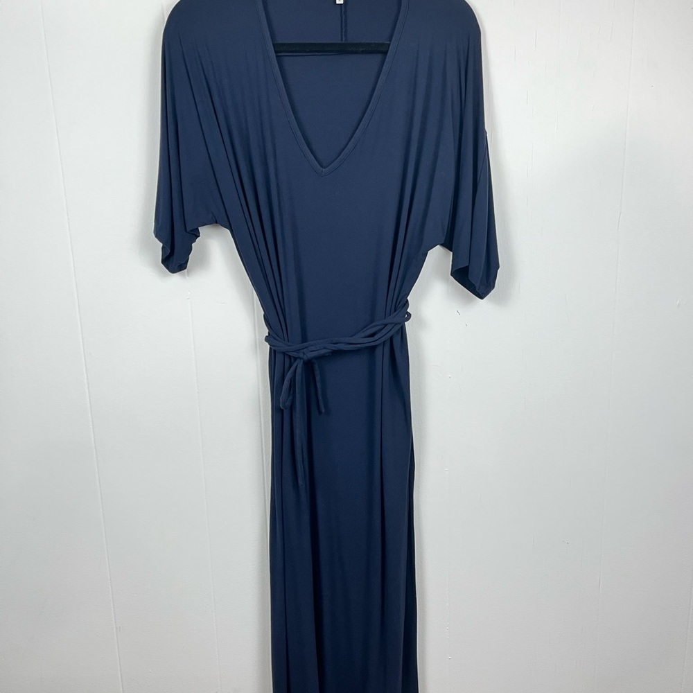 Vince v neck belted flutter sleeve midi dress